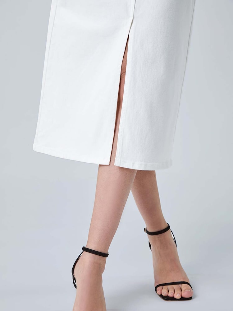 Roman White Cotton Blend Denim Stretch Midi Skirt - Image 5 of 5