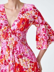 Roman Pink Floral Ruffle Detail Shirred Midi Dress - Image 5 of 5