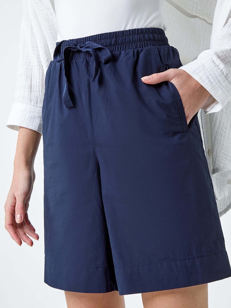 Roman Blue 100% Cotton Tie Detail Pocket Shorts - Image 5 of 5