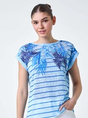 Roman Blue Tropical Leaf Stripe Stretch T-Shirt - Image 2 of 5