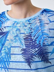 Roman Blue Tropical Leaf Stripe Stretch T-Shirt - Image 5 of 5