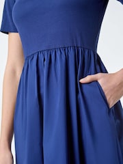 Roman Blue Cotton Stretch Jersey Mix Midi Dress - Image 2 of 5