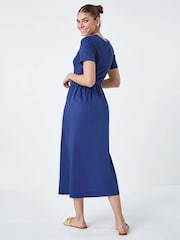 Roman Blue Cotton Stretch Jersey Mix Midi Dress - Image 3 of 5