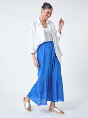 Roman Blue 100% Cotton Broderie Pocket Midi Skirt - Image 2 of 5