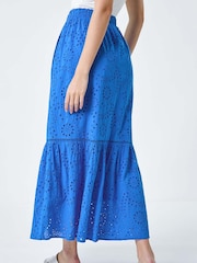 Roman Blue 100% Cotton Broderie Pocket Midi Skirt - Image 3 of 5