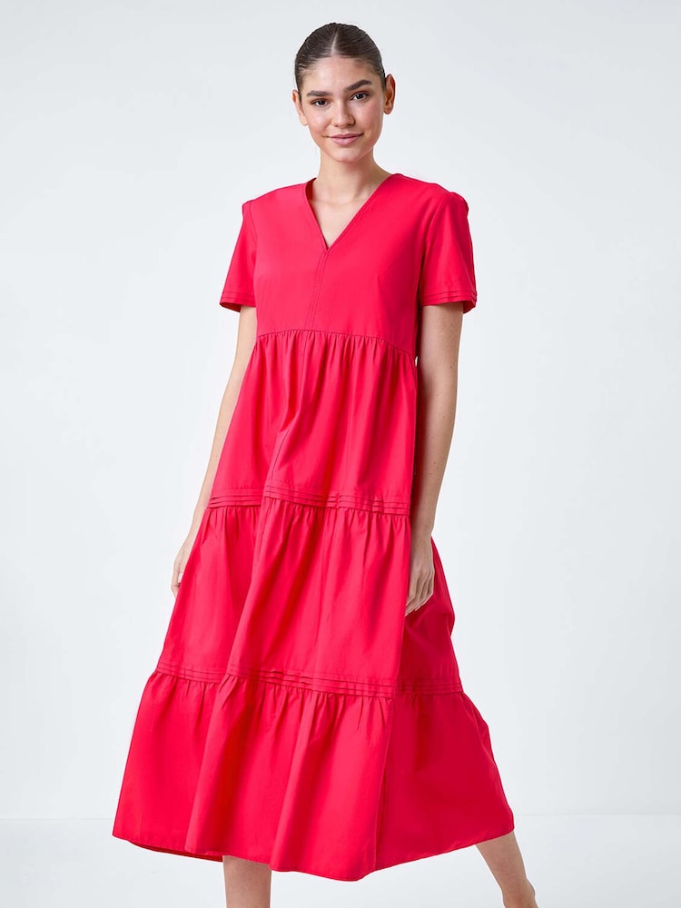 Roman Pink Plain 100% Cotton Tiered Maxi Dress - Image 2 of 5
