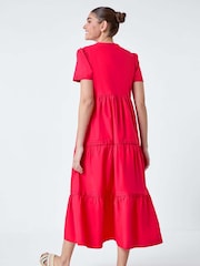 Roman Pink Plain 100% Cotton Tiered Maxi Dress - Image 3 of 5