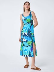 Roman Blue Abstract Leaf Tie Back Midi Dress - Image 1 of 5