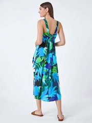 Roman Blue Abstract Leaf Tie Back Midi Dress - Image 3 of 5