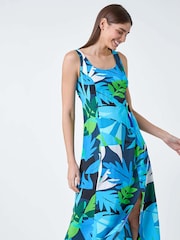 Roman Blue Abstract Leaf Tie Back Midi Dress - Image 4 of 5