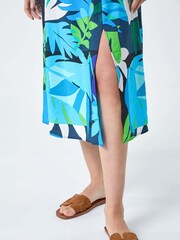 Roman Blue Abstract Leaf Tie Back Midi Dress - Image 5 of 5