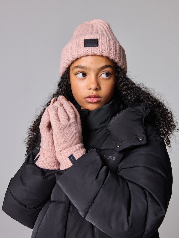 smALLSAINTS Pink Chunky Beanie and Gloves Set - Image 1 of 7