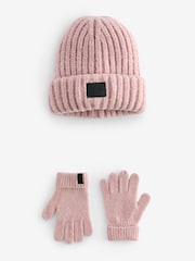smALLSAINTS Pink Chunky Beanie and Gloves Set - Image 4 of 7