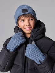 smALLSAINTS Blue Nevada Ribbed Beanie and Gloves Set - Image 1 of 8