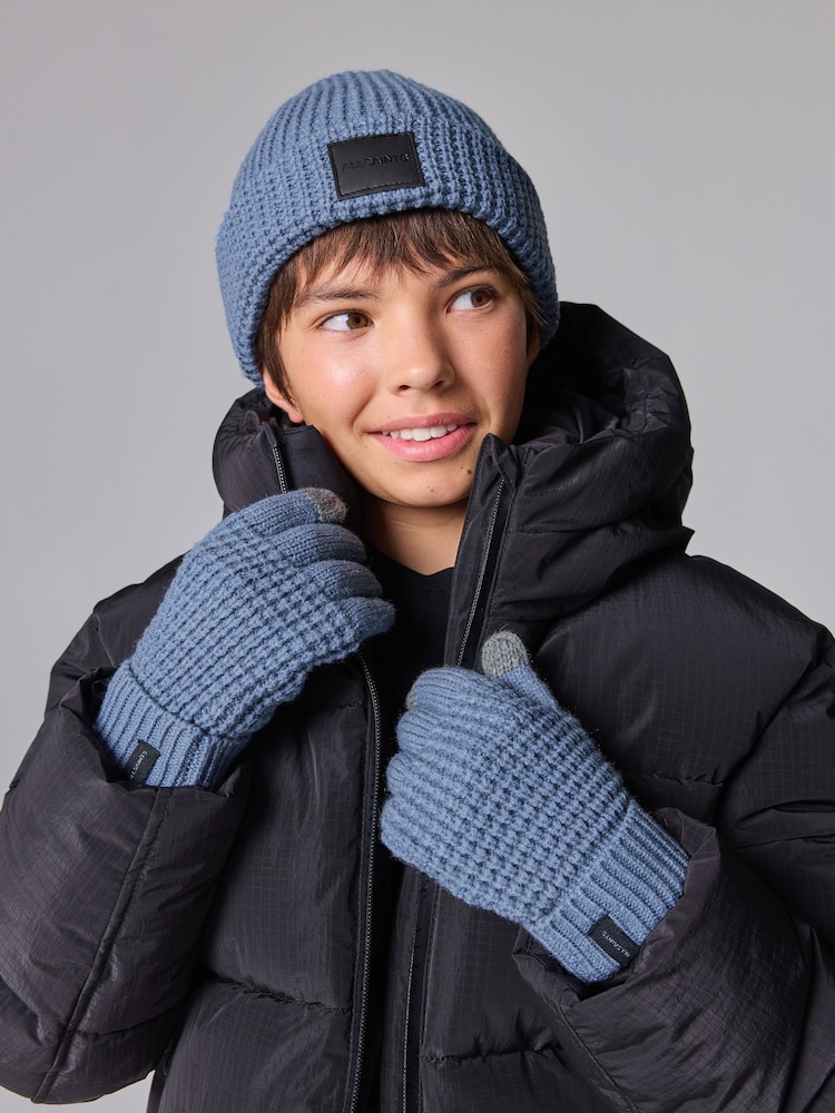 smALLSAINTS Blue Nevada Ribbed Beanie and Gloves Set - Image 1 of 8
