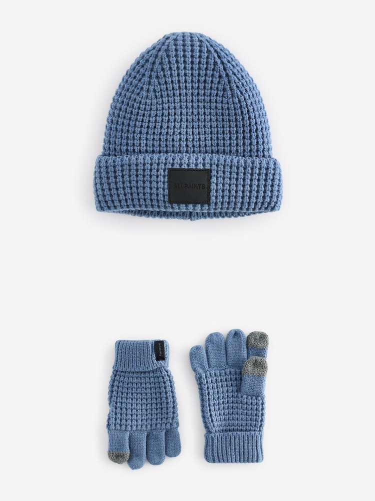 Blauw - smALLSAINTS Nevada Ribbed Beanie and Gloves Set - Image 4 of 8