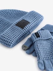 smALLSAINTS Blue Nevada Ribbed Beanie and Gloves Set - Image 6 of 8