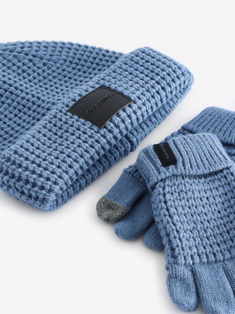 Blauw - smALLSAINTS Nevada Ribbed Beanie and Gloves Set - Image 6 of 8