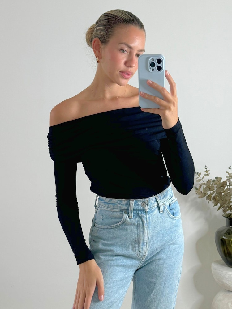 Style Cheat Blue Tatiana Off Shoulder Long Sleeve Top - Image 2 of 4