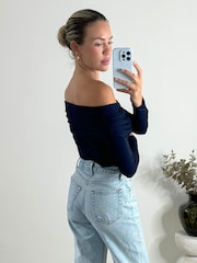 Style Cheat Blue Tatiana Off Shoulder Long Sleeve Top - Image 3 of 4