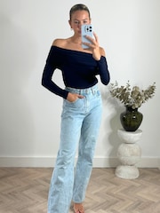 Style Cheat Blue Tatiana Off Shoulder Long Sleeve Top - Image 4 of 4