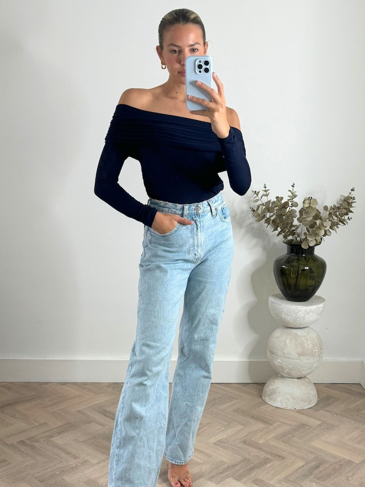 Style Cheat Blue Tatiana Off Shoulder Long Sleeve Top - Image 4 of 4