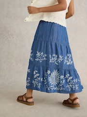 White Stuff Blue Isla Embroidered Denim Skirt - Image 2 of 6
