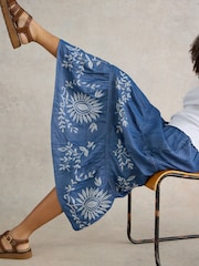 White Stuff Blue Isla Embroidered Denim Skirt - Image 4 of 6