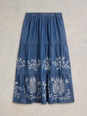 White Stuff Blue Isla Embroidered Denim Skirt - Image 5 of 6