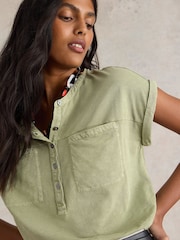 White Stuff Green 100% Cotton Beth Jersey Mix T-Shirt - Image 4 of 7