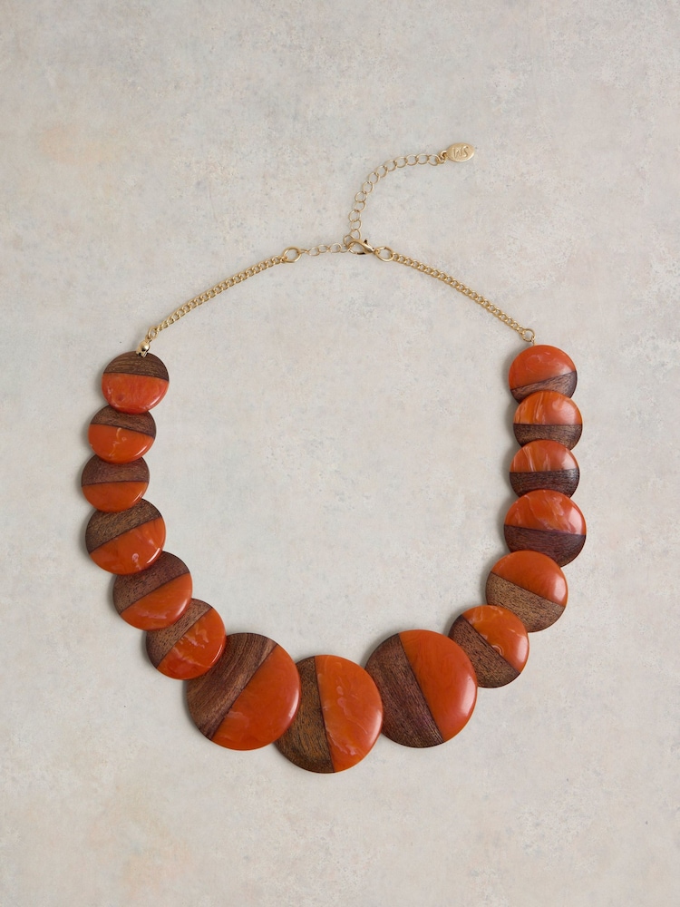 White Stuff Orange Resin Wood Mix Necklace - Image 1 of 2