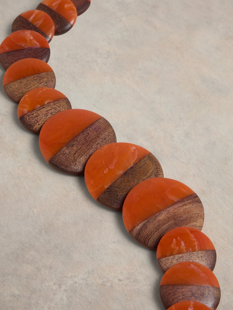 White Stuff Orange Resin Wood Mix Necklace - Image 2 of 2