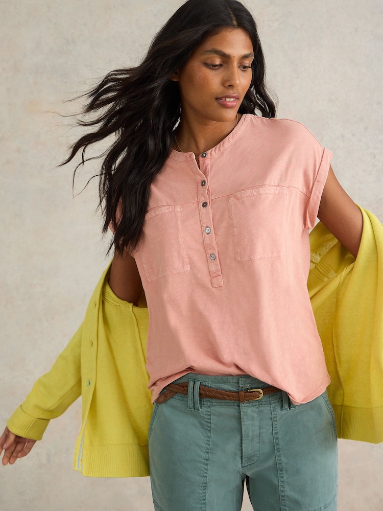 White Stuff Pink 100% Cotton Beth Jersey Mix T-Shirt - Image 1 of 7