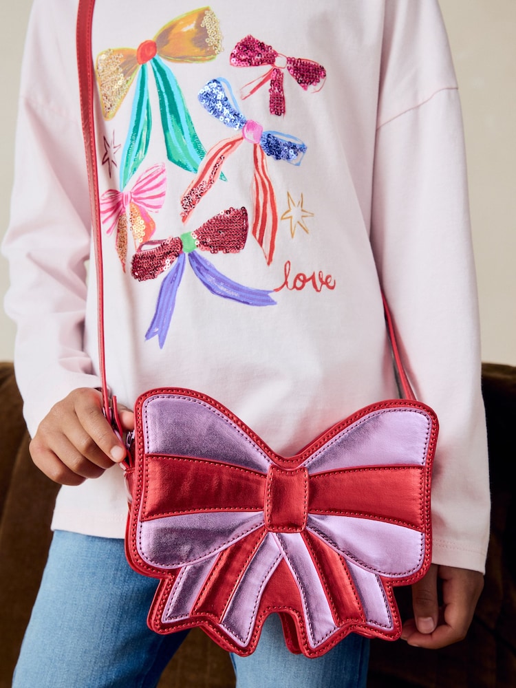 Red/Pink Metallic Bow Cross-Body Bag - Image 1 of 4