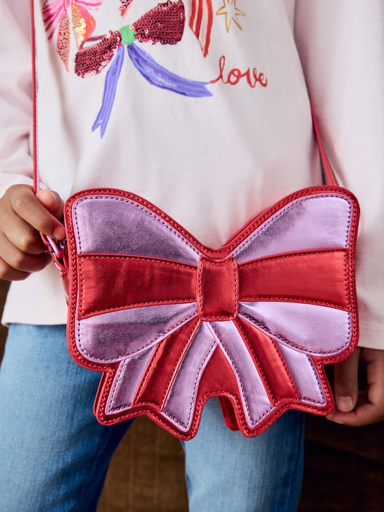 Red/Pink Metallic Bow Cross-Body Bag - Image 2 of 4