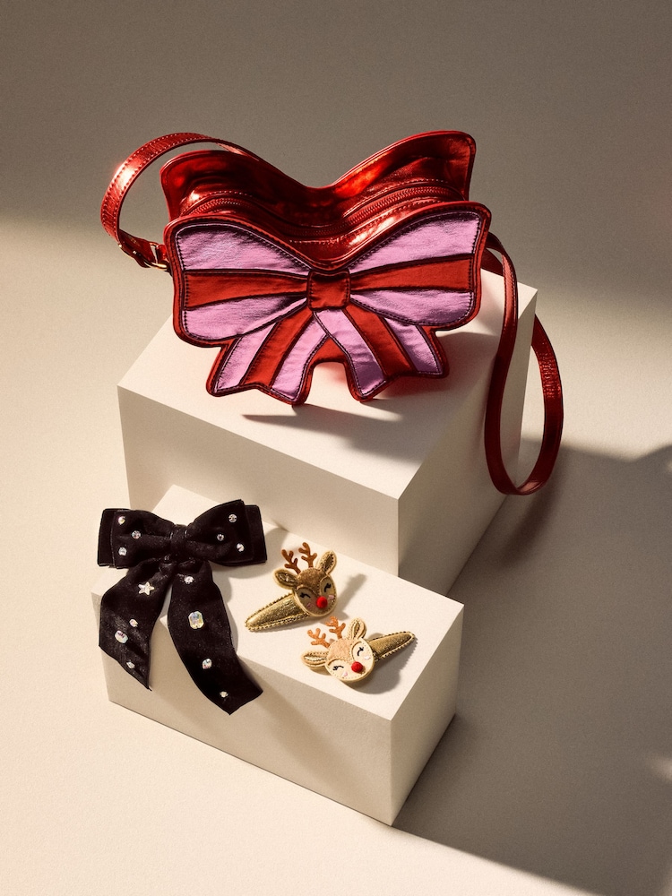 Red/Pink Metallic Bow Cross-Body Bag - Image 4 of 4
