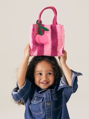 Red/Pink Stripe Borg Cross-Body Tote Bag - Image 1 of 3