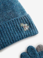 Paul Smith Junior Boys Blue Zebra Logo Beanie And Gloves Set - Image 2 of 6