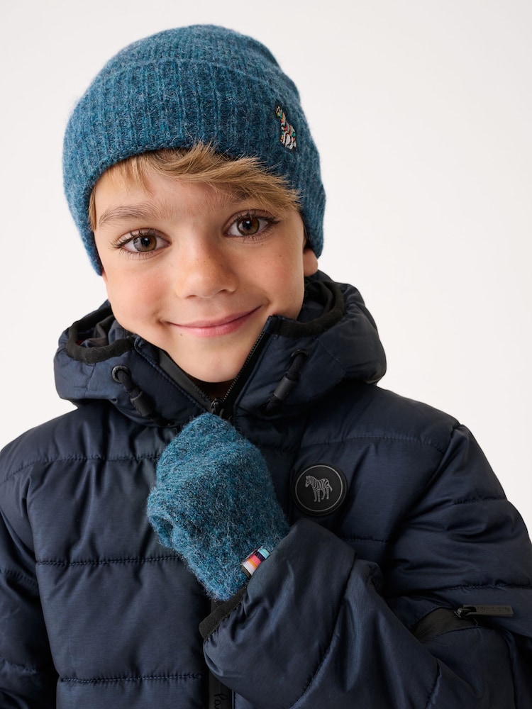 Paul Smith Junior Boys Blue Zebra Logo Beanie And Gloves Set - Image 4 of 6