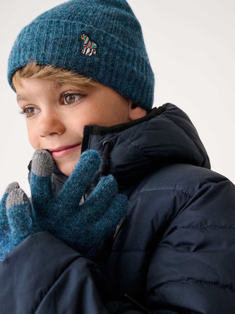 Paul Smith Junior Boys Blue Zebra Logo Beanie And Gloves Set - Image 5 of 6