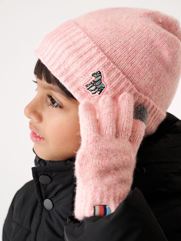 Paul Smith Junior Girls Zebra Logo Beanie And Gloves Set - Image 1 of 5