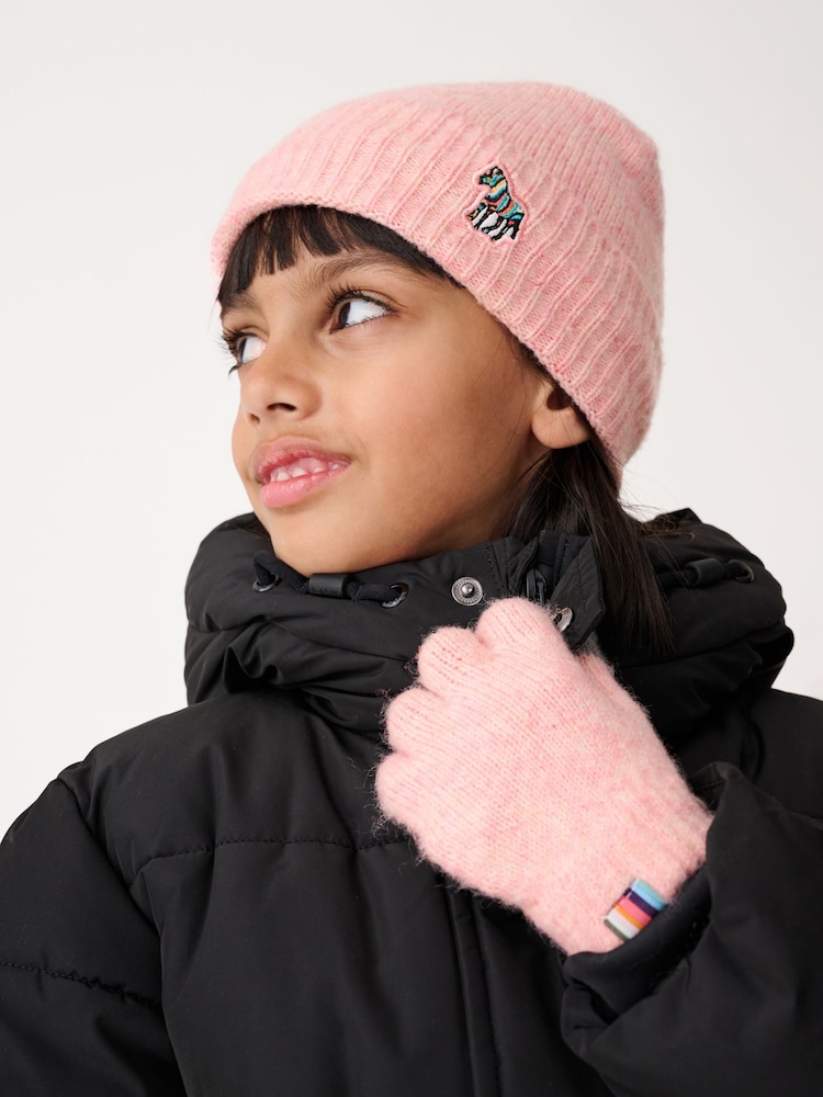 Paul Smith Junior Girls Zebra Logo Beanie And Gloves Set - Image 2 of 5