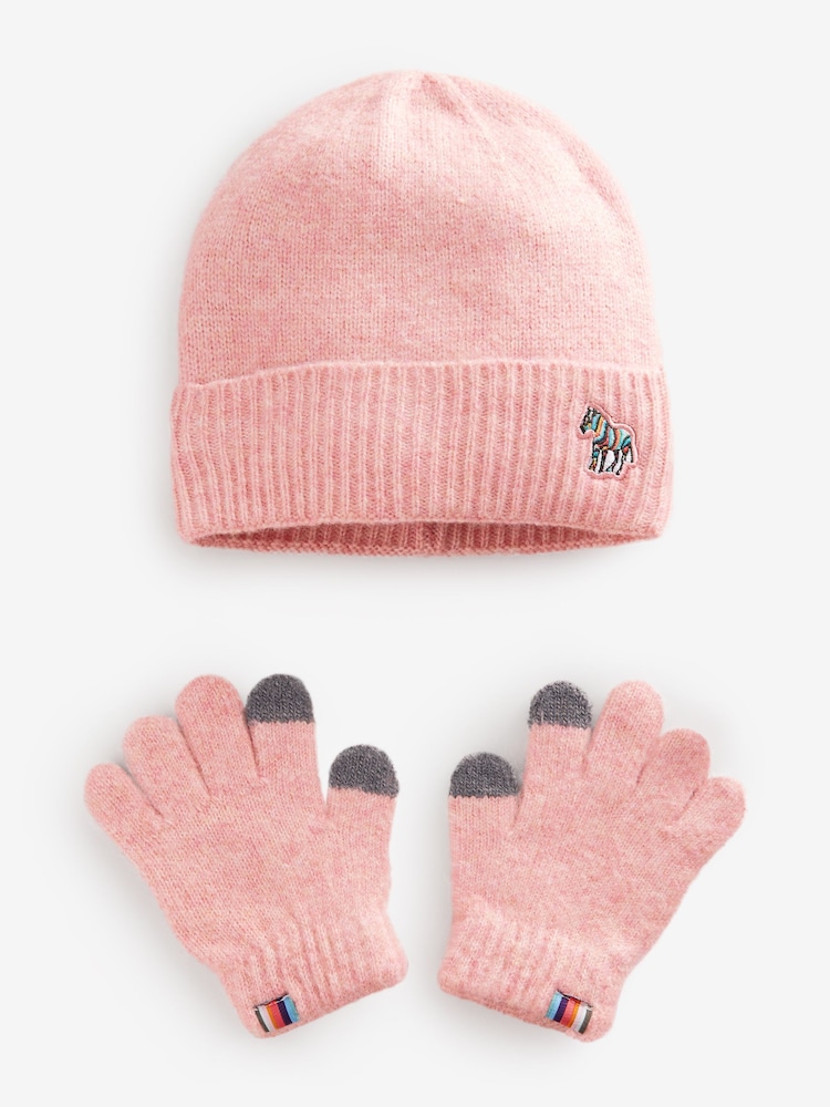 Paul Smith Junior Girls Zebra Logo Beanie And Gloves Set - Image 4 of 5