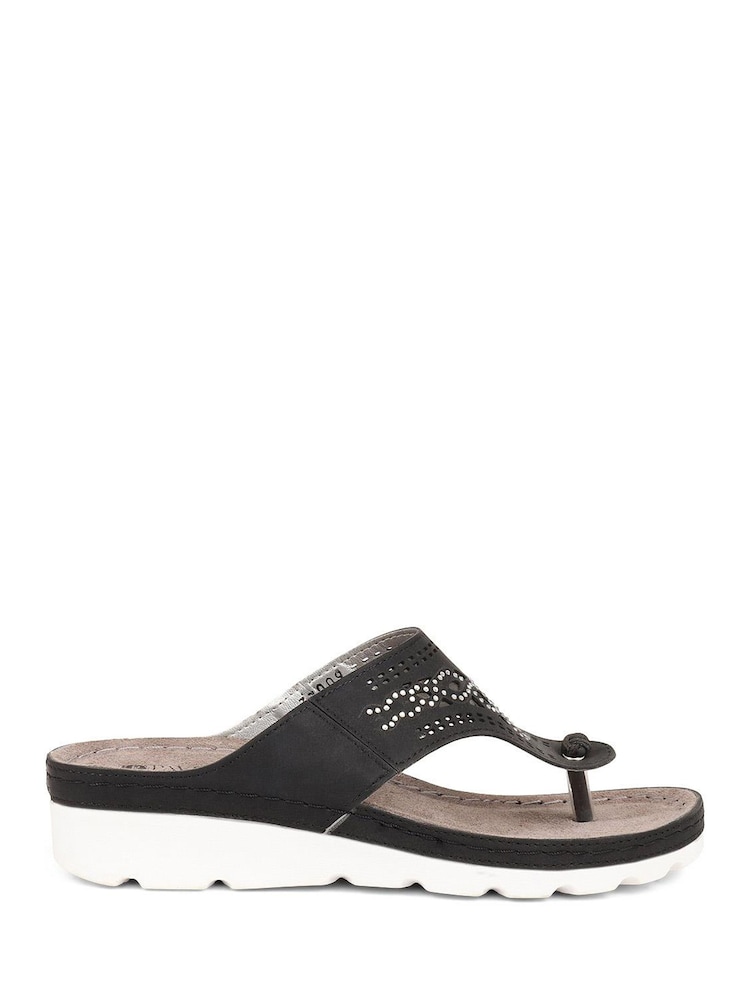 Pavers Black Pavers Embellished Toe Post Black Sandals - Image 1 of 5