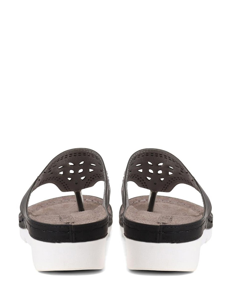 Pavers Black Pavers Embellished Toe Post Black Sandals - Image 2 of 5