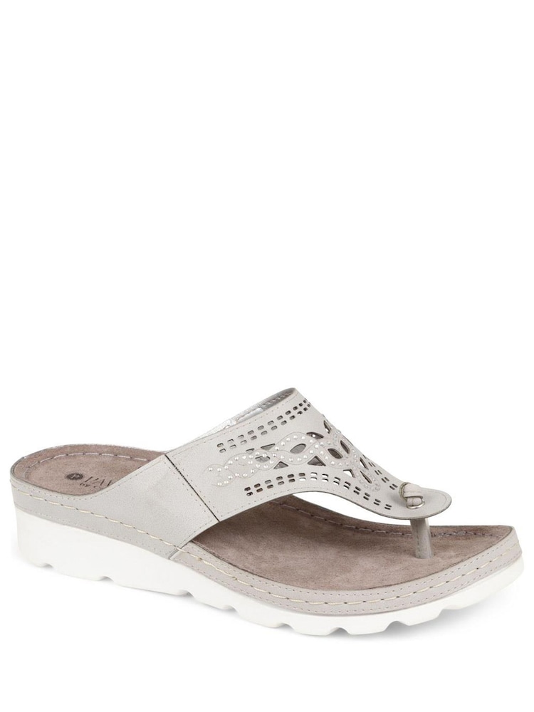 Pavers Grey Pavers Embellished Toe Post Black Sandals - Image 2 of 4