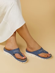 Pavers Blue Pavers Embellished Toe Post Black Sandals - Image 1 of 7
