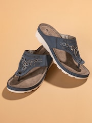 Pavers Blue Pavers Embellished Toe Post Black Sandals - Image 2 of 7