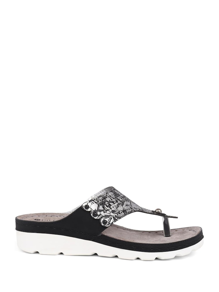 Pavers Black Pavers Leather T Bar Black Sandals - Image 1 of 5
