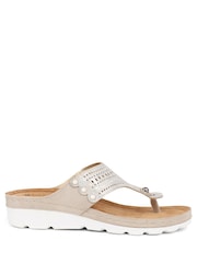 Pavers Natural Pavers Leather T Bar Black Sandals - Image 1 of 5